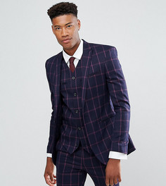 Сине-розовый приталенный пиджак в клетку ASOS TALL - Темно-синий