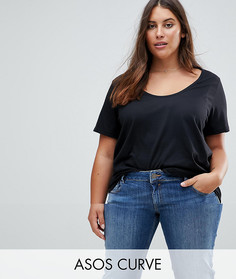 Футболка с глубоким вырезом ASOS CURVE - Черный