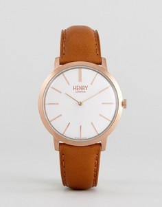 Часы с золотистым циферблатом и кожаным ремешком Henry London - Рыжий