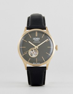 Часы с черным кожаным ремешком Henry London - Черный