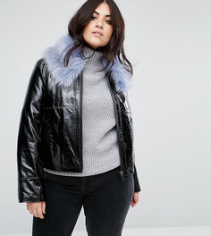 Блестящее виниловое пальто с меховым воротником Urbancode Plus - Черный