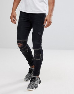 Рваные супероблегающие джинсы черного цвета с молниями ASOS - Черный