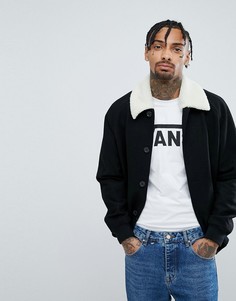 Черная куртка Харрингтон из смешанной шерсти с воротником из искусственного меха ASOS - Черный