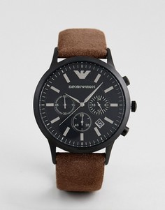 Коричневые часы с кожаным ремешком и хронографом Emporio Armani AR11078 - Коричневый