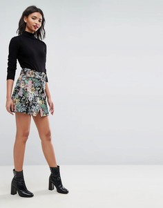 Жаккардовая мини-юбка с цветочным узором и поясом ASOS - Мульти