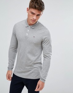 Серое меланжевое поло из пике с длинными рукавами и логотипом-флажком Tommy Hilfiger Denim - Серый