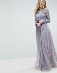 Сетчатое платье макси с вышивкой ASOS WEDDING - Розовый