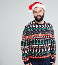 Темно-синий новогодний джемпер с узором ASOS PLUS - Мульти