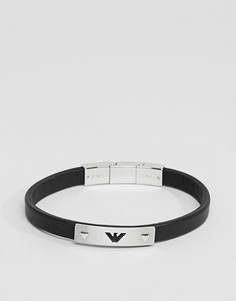Черный кожаный браслет с логотипом-орлом Emporio Armani - Черный