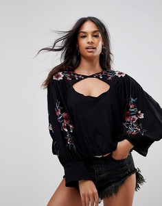 Блузка с цветочной вышивкой Free People Lita - Черный