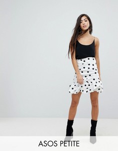 Мини-юбка в горошек с завышенной талией ASOS PETITE - Белый