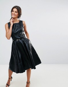 Фактурное платье с плиссированным воротом и поясом Closet - Черный