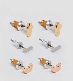 Набор из 3 пар серег-гвоздиков Reclaimed Vintage Inspired эксклюзивно для ASOS - Серебряный