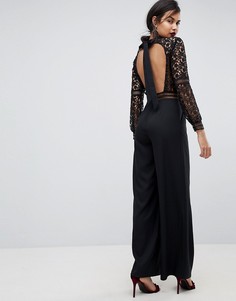 Кружевной комбинезон с открытой спиной ASOS Premium - Черный