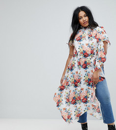 Асимметричный удлиненный топ с цветочным принтом ASOS CURVE - Мульти