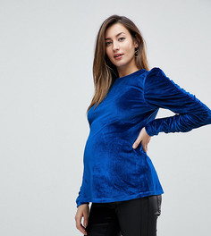Бархатный топ с оборками на рукавах ASOS Maternity - Синий