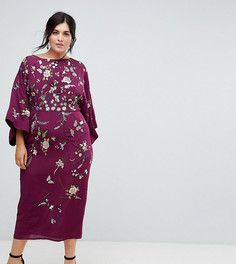 Платье-кимоно миди с вышивкой ASOS CURVE - Фиолетовый