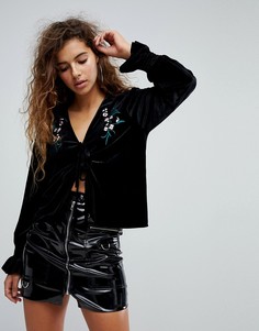 Бархатный пиджак с вышивкой Fashion Union - Черный