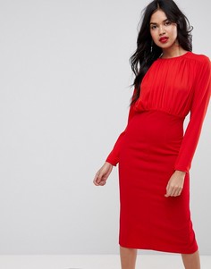 Платье-футляр из разных тканей с присборенным топом ASOS - Красный