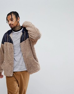Худи свободного кроя на молнии со вставкой из искусственной цигейки ASOS - Бежевый