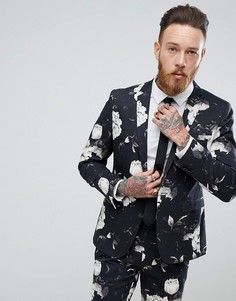 Черный пиджак зауженного кроя с фотопринтом ASOS - Черный