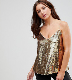 Топ на бретельках с V-образным вырезом и пайетками ASOS PETITE - Золотой