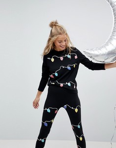 Футболка с принтом новогодних огней ASOS CHRISTMAS - Черный