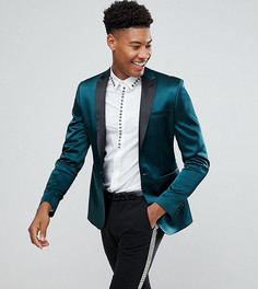 Темно-зеленый атласный блейзер облегающего кроя в стиле смокинга ASOS TALL - Зеленый