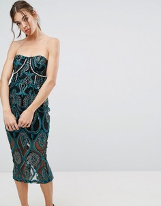 Платье-бандо миди с вышивкой PrettyLittleThing Premium - Черный