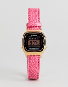 Цифровые часы с розовым кожаным ремешком Casio LA670WEGL-4AEF - Розовый