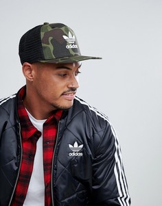 Бейсболка с камуфляжным принтом и логотипом-трилистником adidas Originals - Зеленый