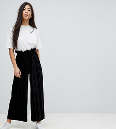 Бархатные брюки со складками и присборенным поясом ASOS PETITE - Черный