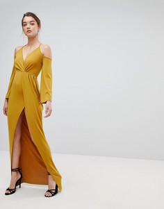 Платье-кимоно макси с вырезами на плечах и глубоким декольте ASOS - Желтый