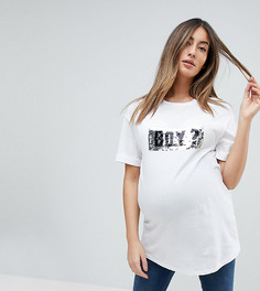 Футболка с пайетками и меняющейся надписью Boy/Girl New Look Maternity - Белый