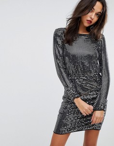 Платье мини с отделкой металлик и сборками Miss Selfridge - Черный