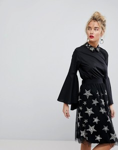 Блузка с расклешенными рукавами и отделкой Essentiel Antwerp - Черный