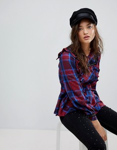 Рубашка в клетку с оборкой River Island - Красный