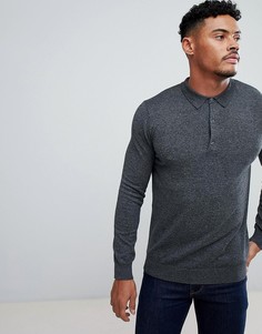 Серое вязаное поло с длинными рукавами Burton Menswear - Серый