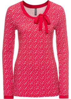 Футболка с длинным рукавом (красный с узором) Bonprix