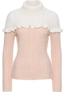 Пуловер с рюшами (ярко-розовый/кремовый) Bonprix