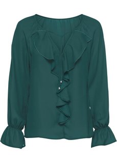 Блузка с воланами (зеленый) Bonprix