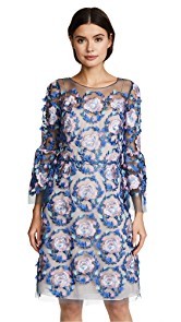 Marchesa Notte 3D Embroidered A Line Cocktail Dress