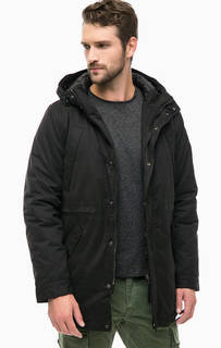 Черная парка с нашивками и капюшоном Replay