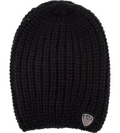 Черная вязаная шапка с нашивкой EA7