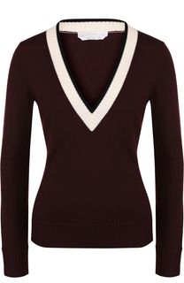 Приталенный шерстяной пуловер с V-образным вырезом BOSS