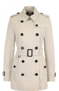 Хлопковый двубортный тренч с погонами и поясом Burberry