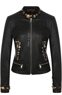 Приталенная кожаная куртка с воротником-стойкой Dolce &amp; Gabbana