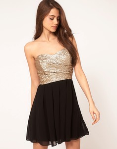 Платье с пайетками на лифе и шифоновой юбкой TFNC - Черный