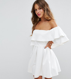 Платье мини с открытыми плечами и оборками ASOS PETITE - Белый