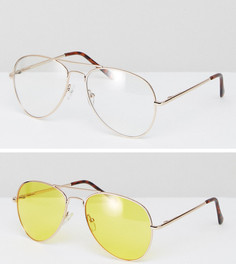 Набор из 2 пар солнцезащитных очков-авиаторов (желтые стекла/ прозрачные стекла) ASOS - Золотой